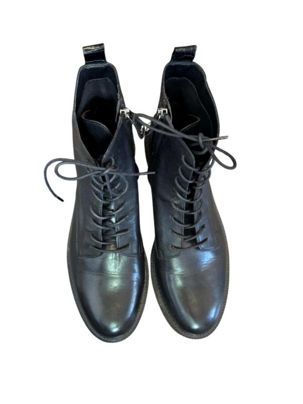 Sam Edelman Nina Leather Combat Black Lace-Up Boots
